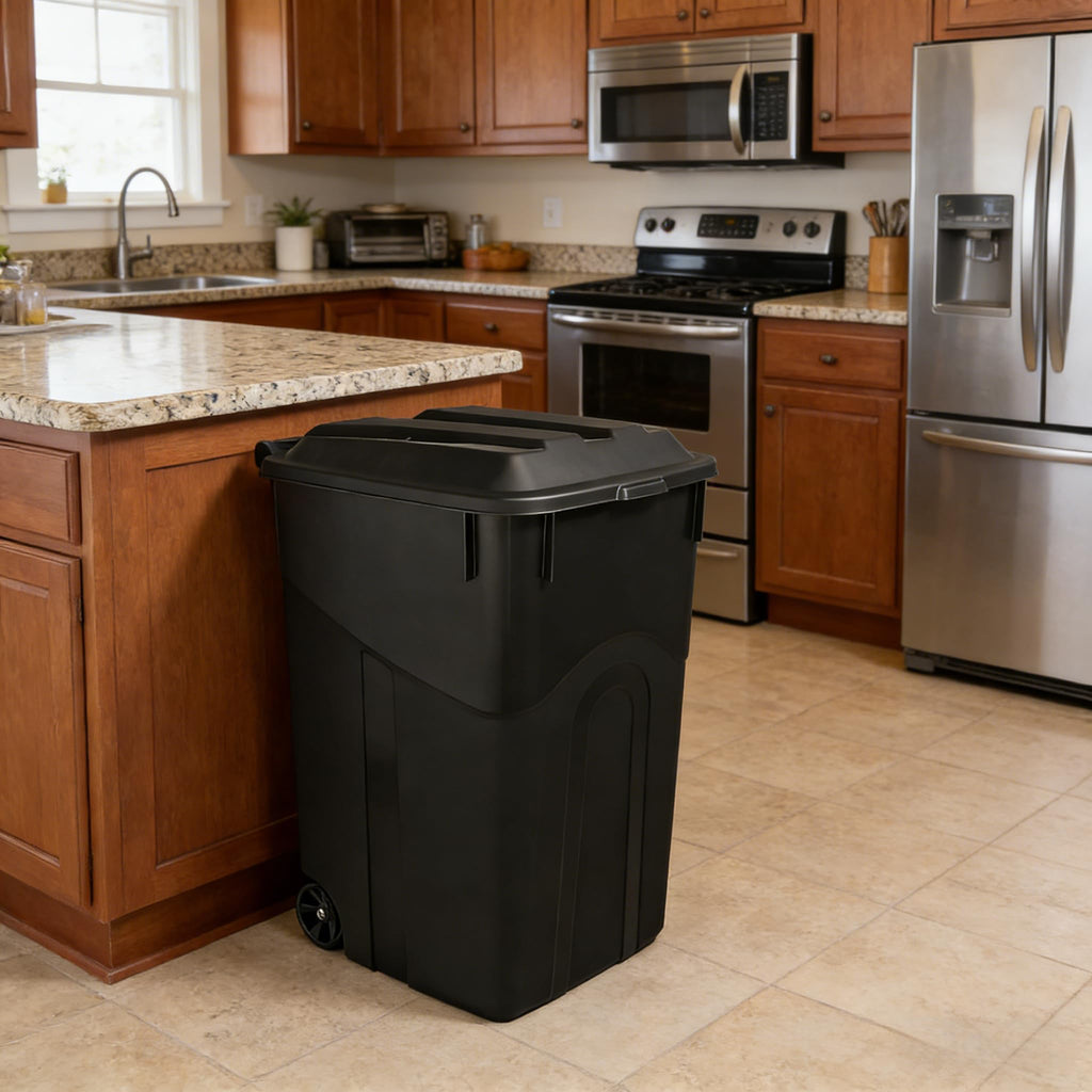 45 Gallon Wheeled Trash Can with Attached Lid L905807