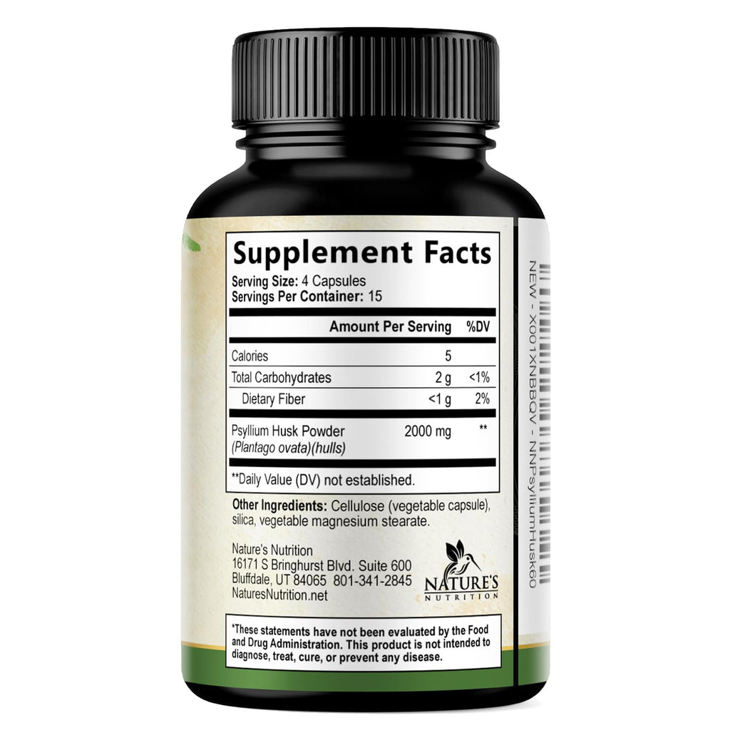 Psyllium Husk Powder 2000mg Fiber Supplement 60 Capsules F35282