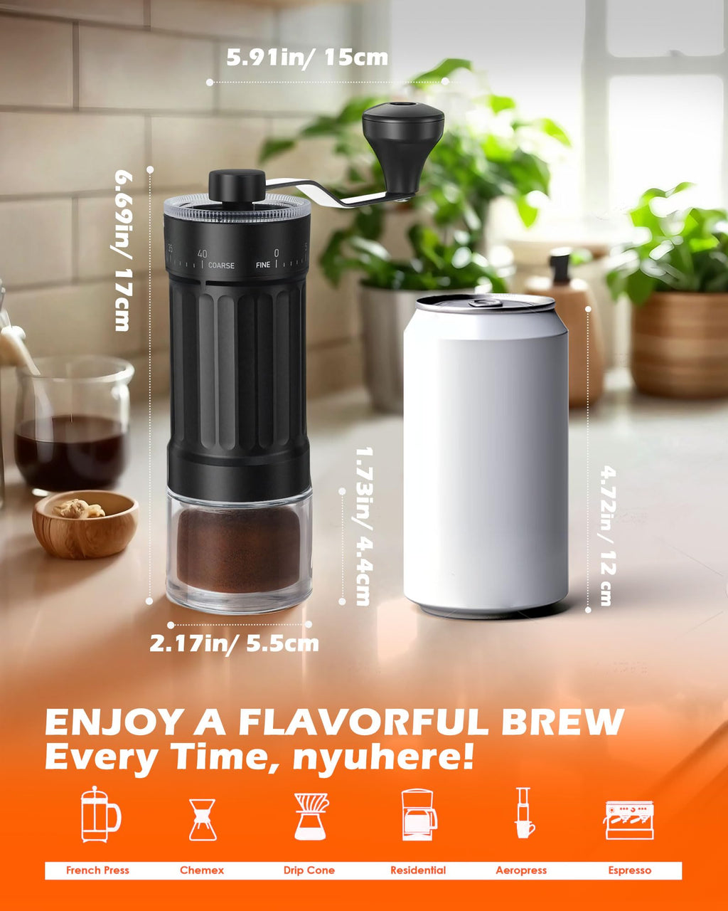 Manual Ceramics Burr Coffee Grinder with 40 Adjustable Settings N269351