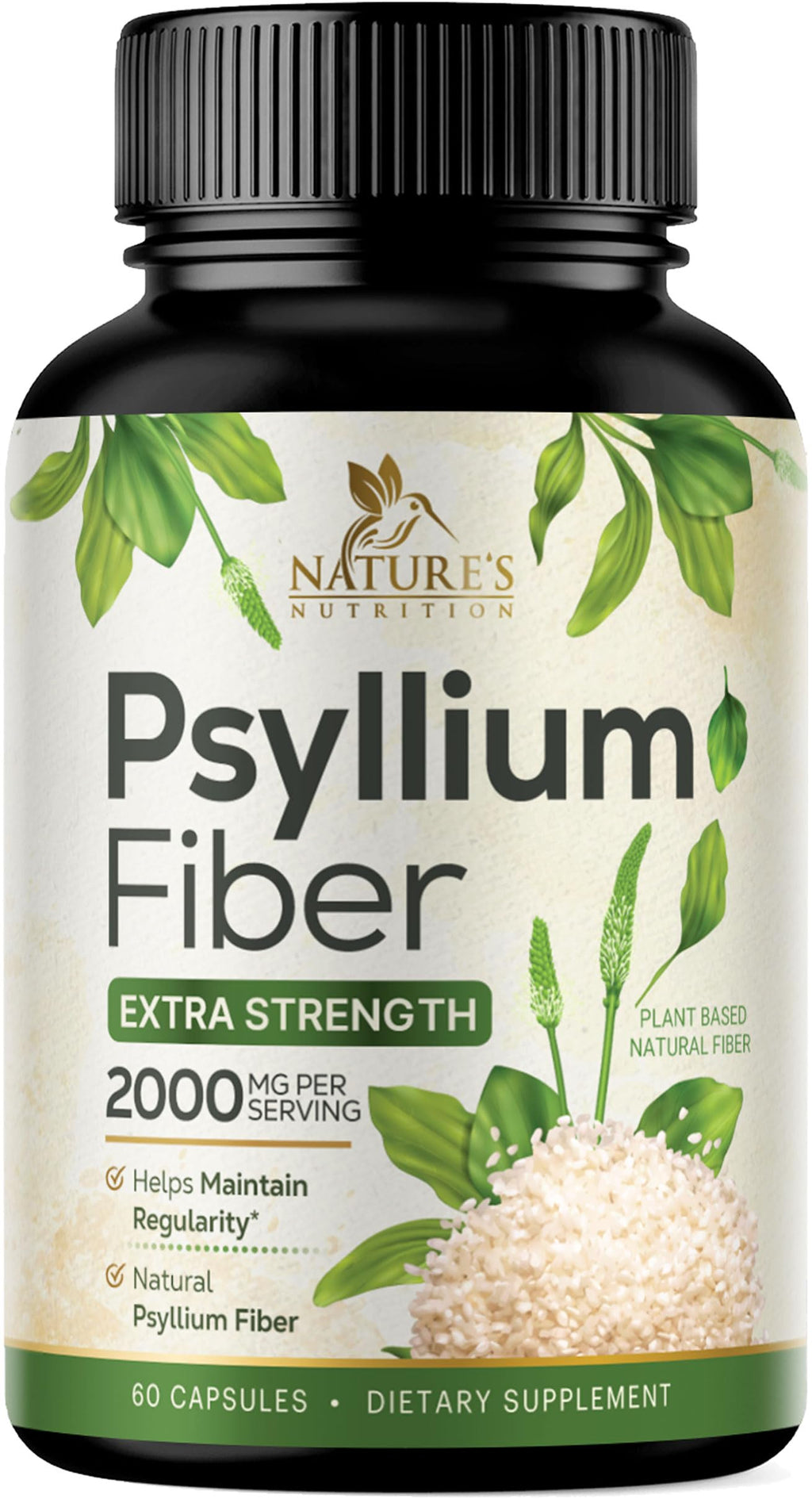 Psyllium Husk Powder 2000mg Fiber Supplement 60 Capsules F35282