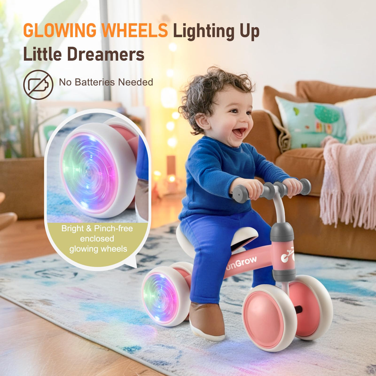 Baby Balance Bike with 4 Silent Wheels & Soft Seat U5979