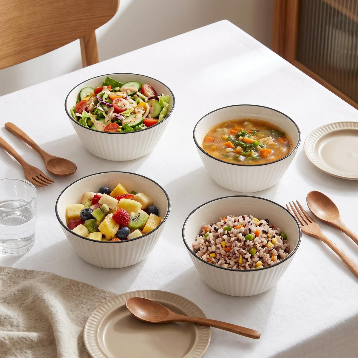 White Ceramic Serving Bowls Set of 4 J485341