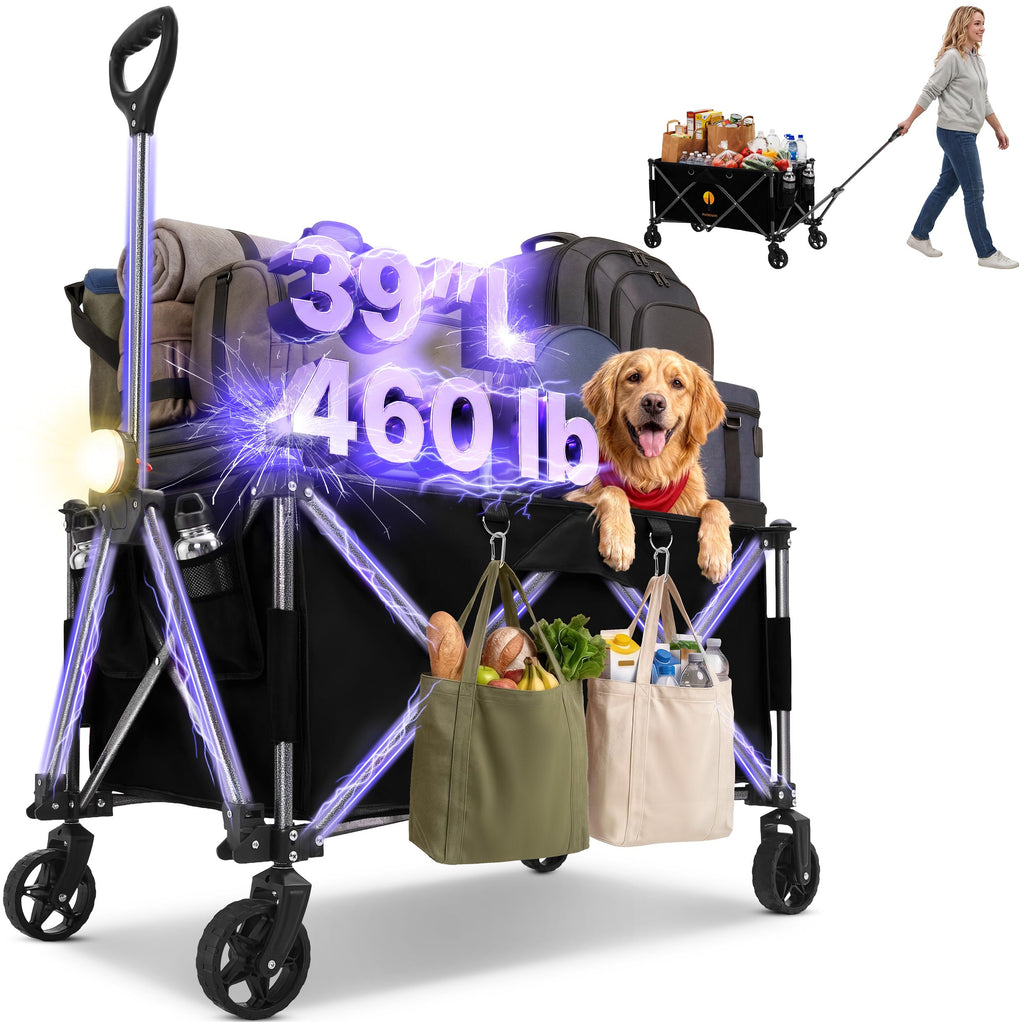 39" Collapsible Wagon with All-Terrain Wheels, 460 lbs Foldable Cart, Black A5368