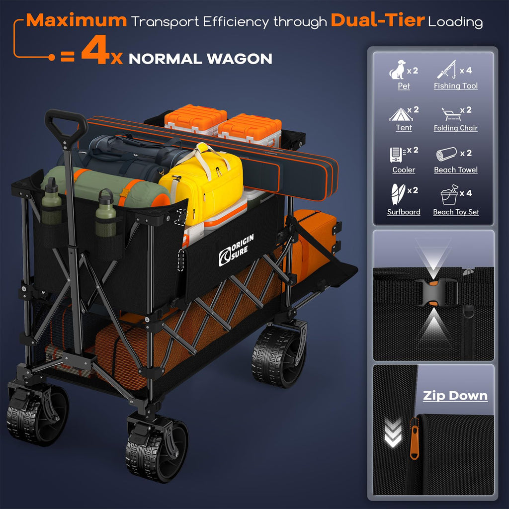 Foldable Double Decker Wagon, 560lbs, Black K56033