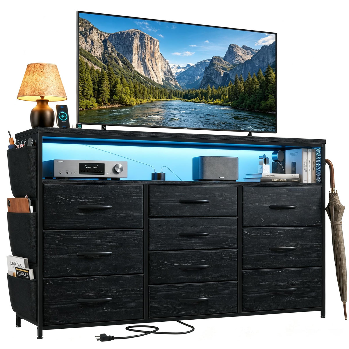 10 Drawer Dresser with LED Lights & Power Outlets K250