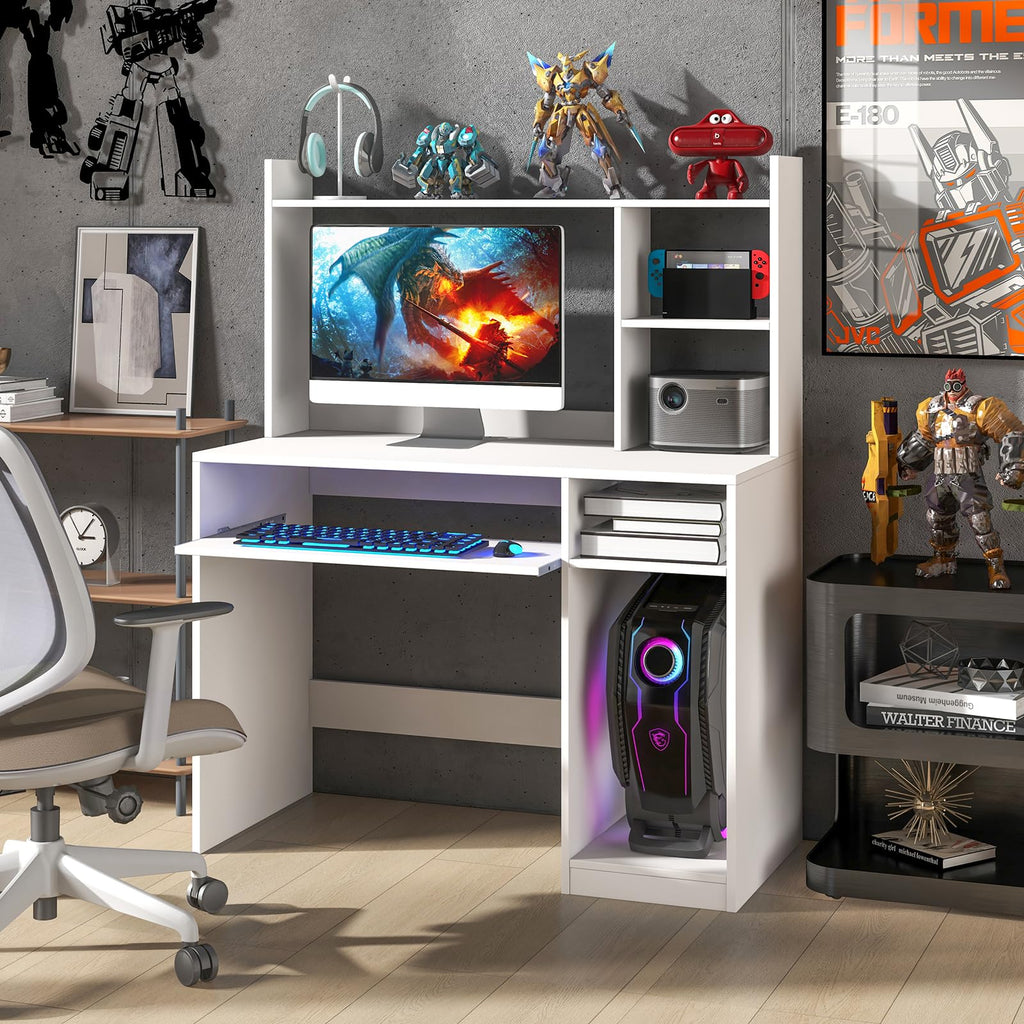 White Computer Desk with Hutch N789