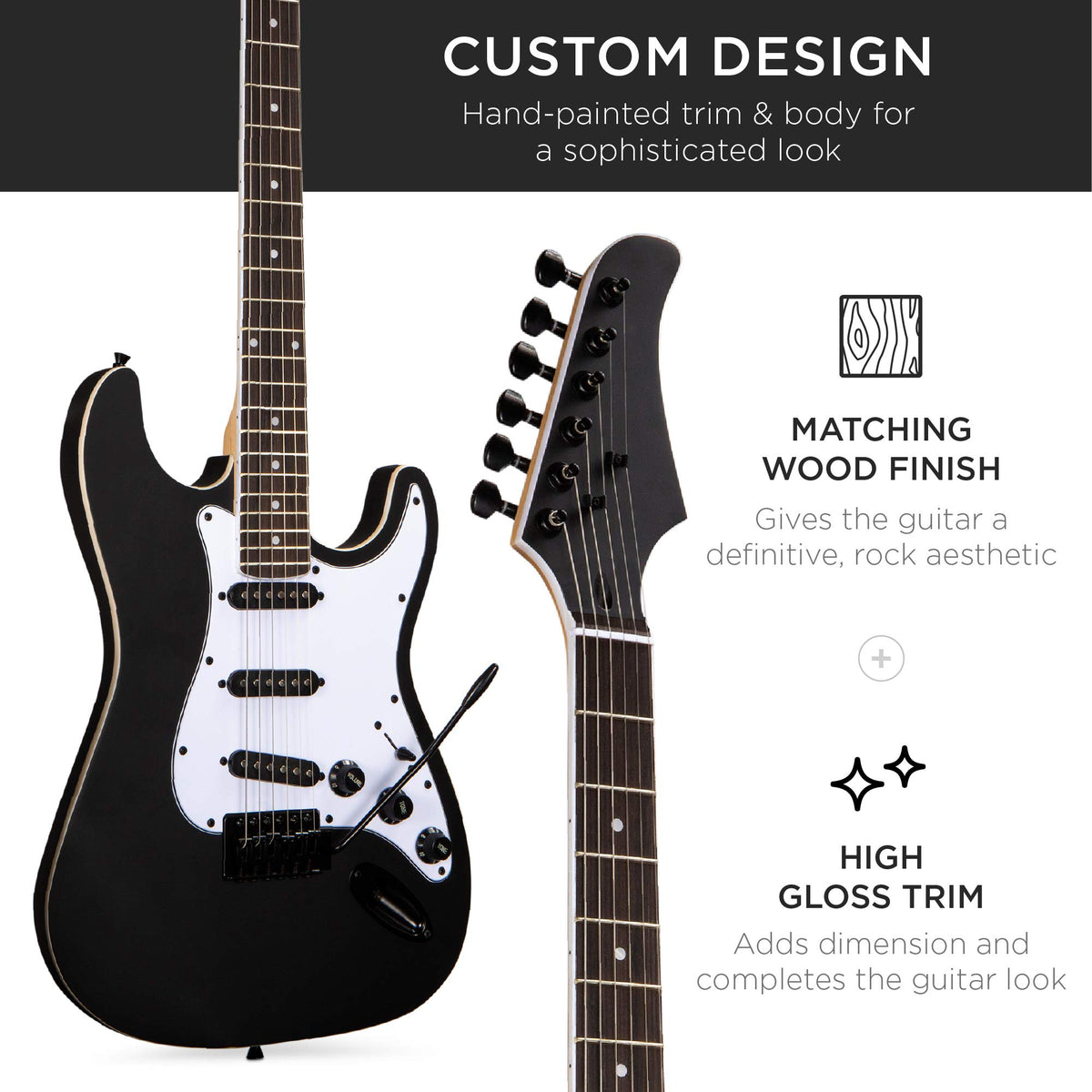 39in Full Size Beginner Electric Guitar Starter Kit with Case, Amp, Strings, Pick - Jet Black J3740