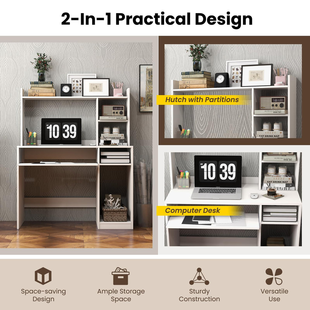 White Computer Desk with Hutch N789