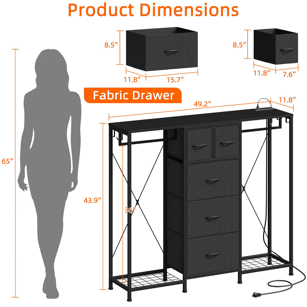 Black 5-Drawer Dresser with 2 Hanging Racks N41408