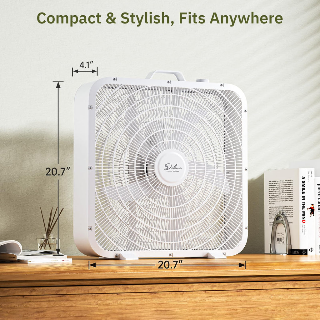 20” White 3-Speed Box Fan with Carry Handle Y638