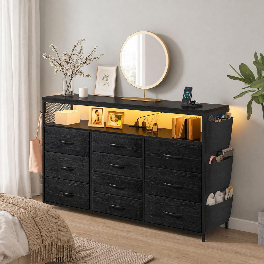 10 Drawer Dresser with LED Lights & Power Outlets K250