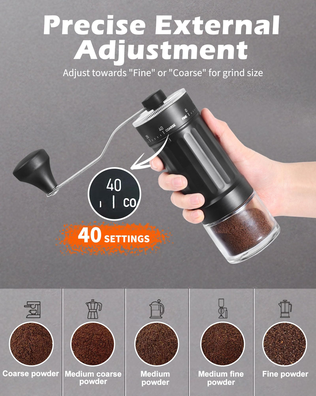 Manual Ceramics Burr Coffee Grinder with 40 Adjustable Settings N269351