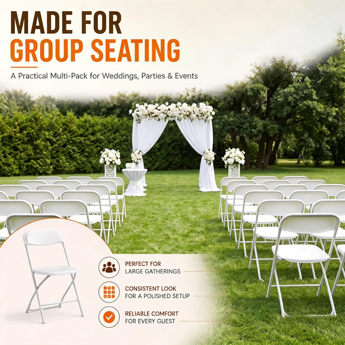 10 Pack White Heavy Duty Plastic Folding Chairs L886556