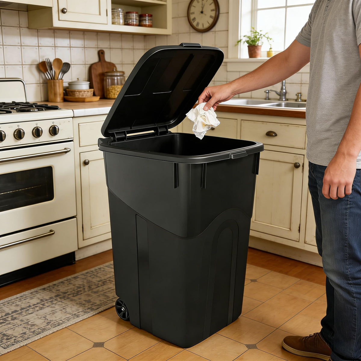 45 Gallon Wheeled Trash Can with Attached Lid L905807