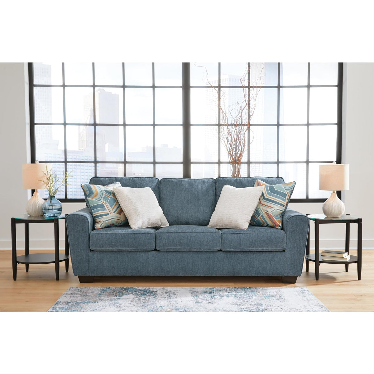 Blue Chenille 3 Seater Couch L92196