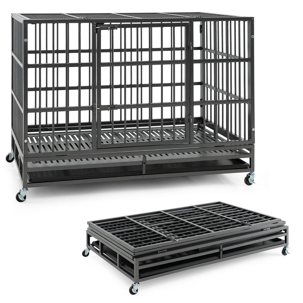 48 Inch Foldable Metal Dog Crate with 2 Lockable Doors A794050