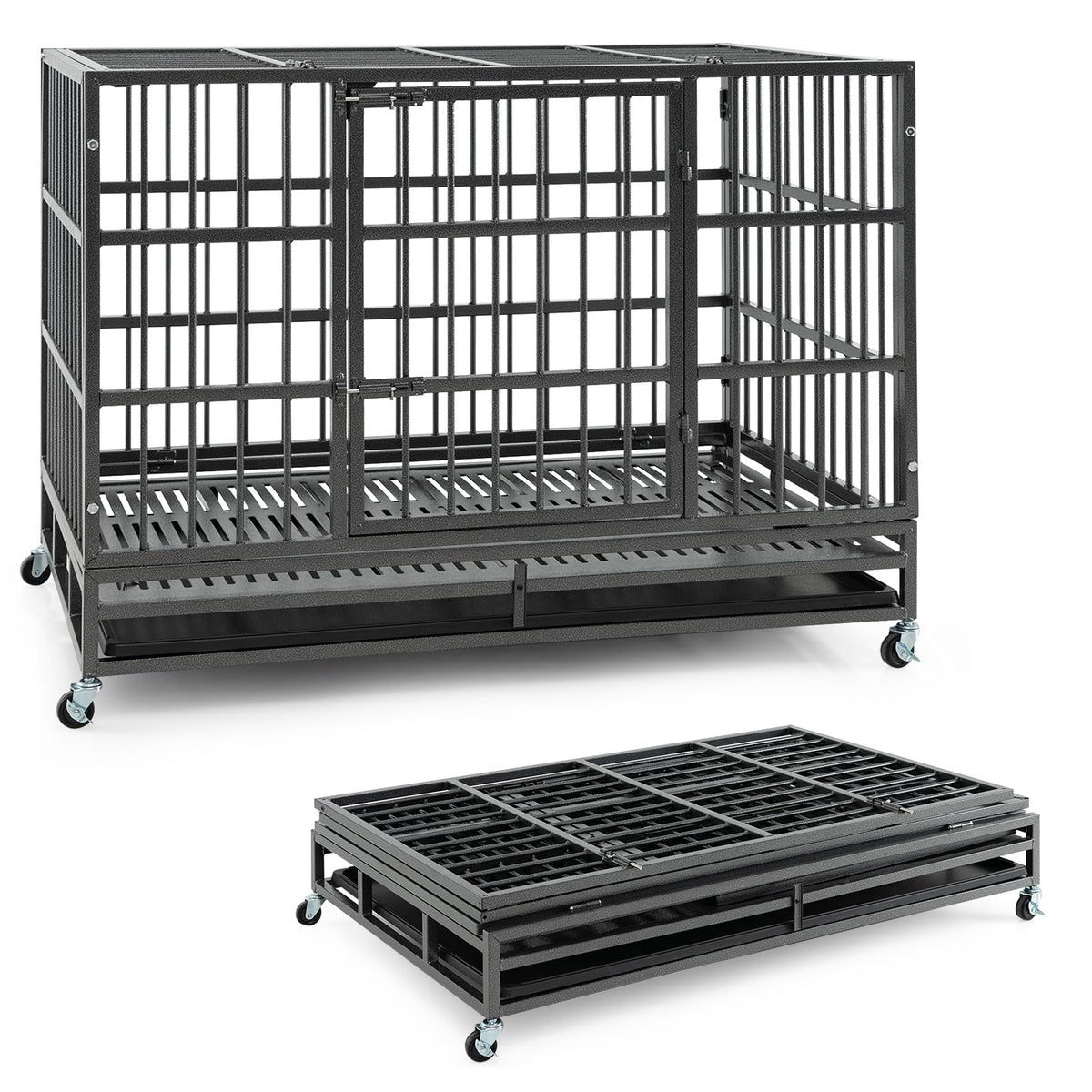 48 Inch Foldable Metal Dog Crate with 2 Lockable Doors A794050