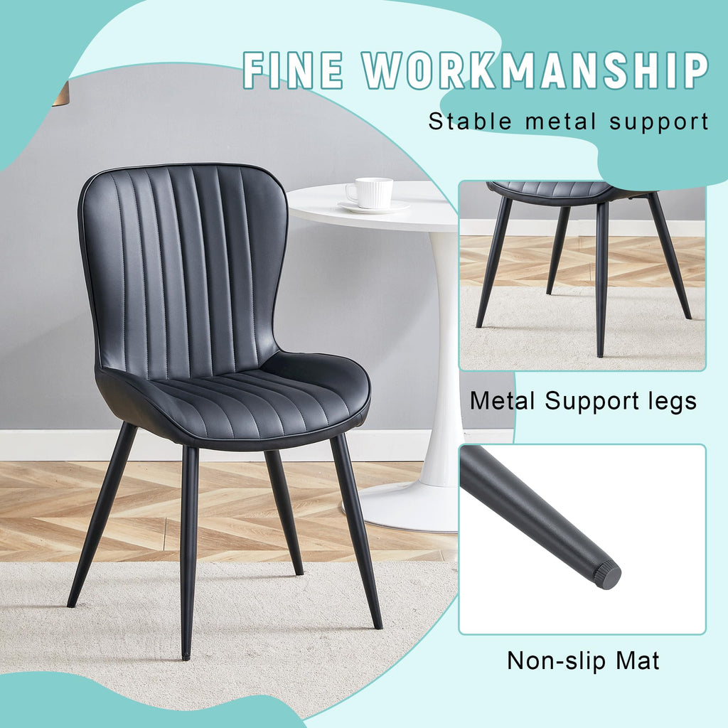 Black Dining Chairs Set of 4 PU Leather Metal Leg R8262