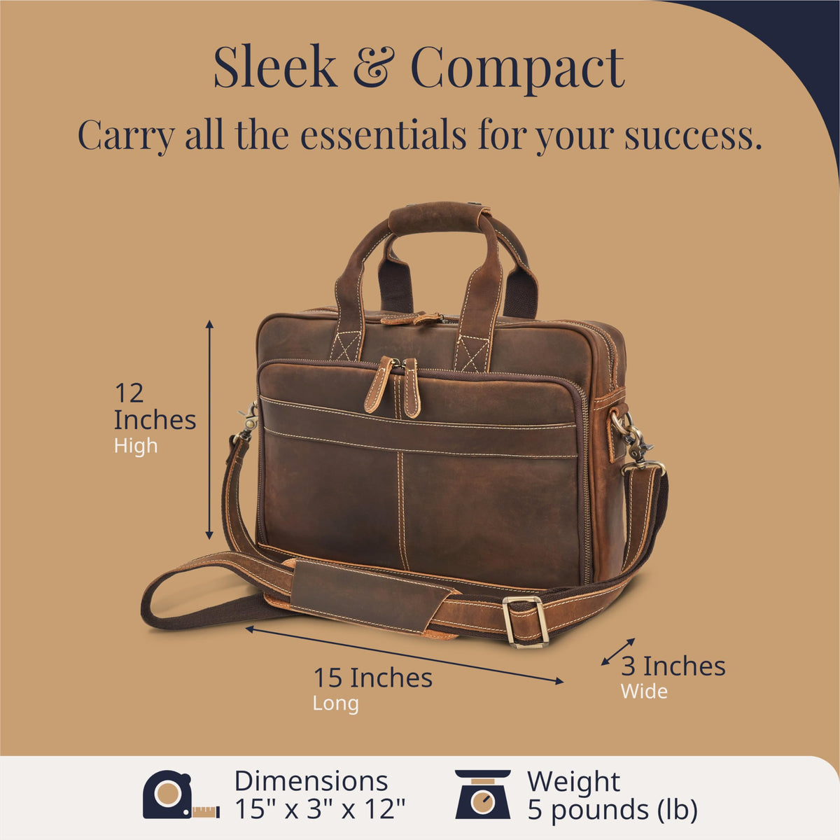 Full-Grain Leather Laptop Briefcase O7779