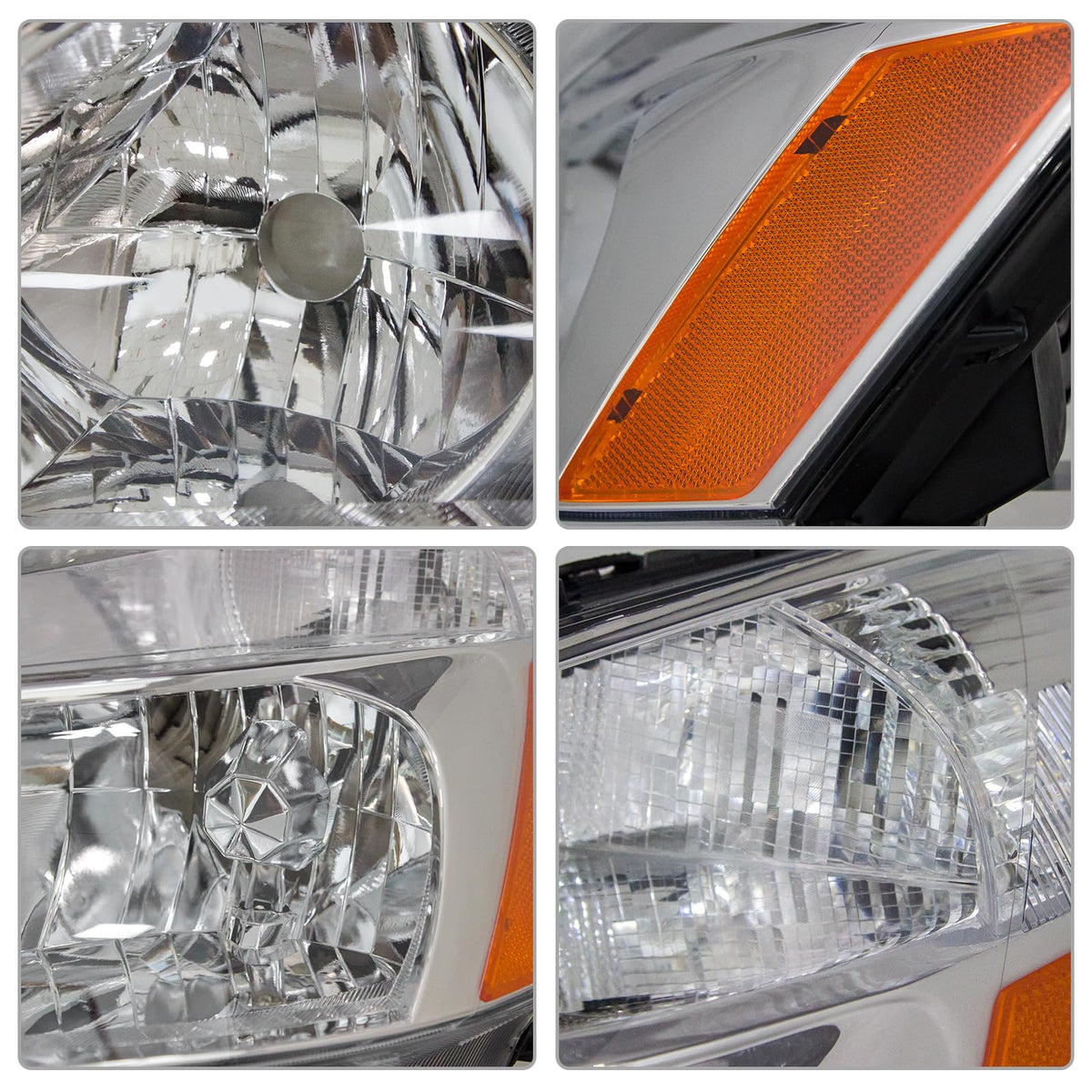 Headlight Assembly for 2003-2007 Honda Accord Chrome Housing Amber Reflector Pair L2063