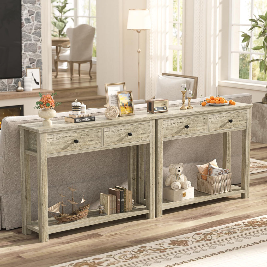 32 Inch Light Rustic Oak Console Table with 2 Drawers Q285310