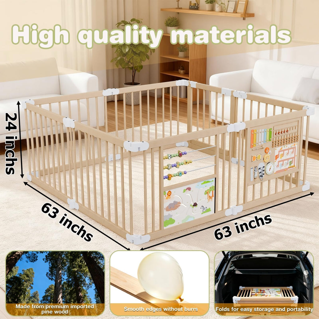 Foldable Wooden Baby Playpen with Toy Set W23905