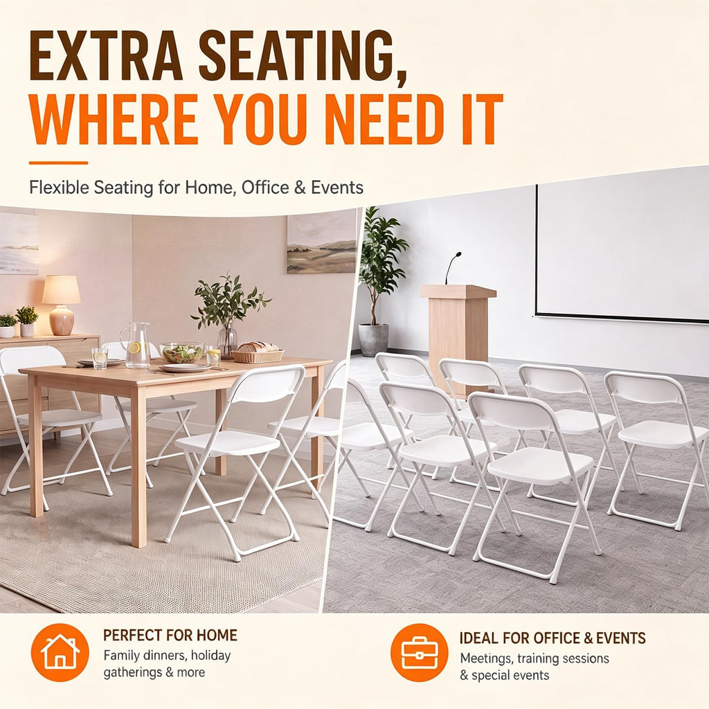 10 Pack White Heavy Duty Plastic Folding Chairs L886556
