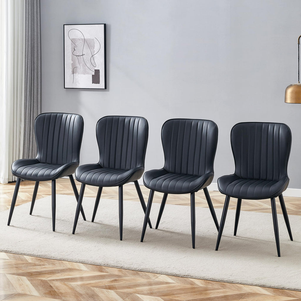 Black Dining Chairs Set of 4 PU Leather Metal Leg R8262