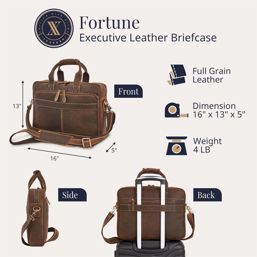 Full-Grain Leather Laptop Briefcase O7779