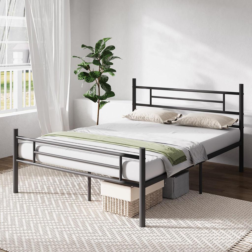 Full Size Metal Platform Bed Frame with Headboard and Footboard B94684