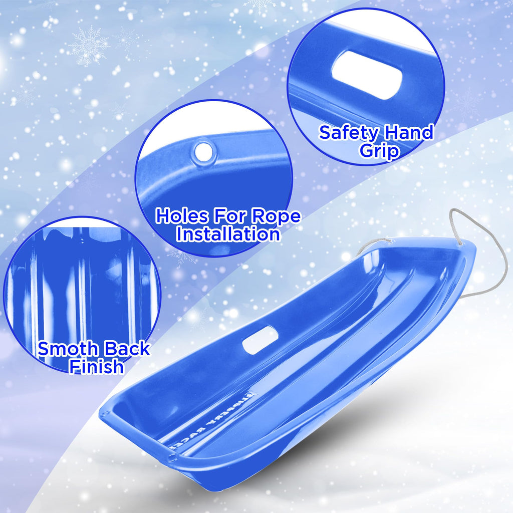 Kids Plastic Snow Sled with Pull Rope and Handles J32394