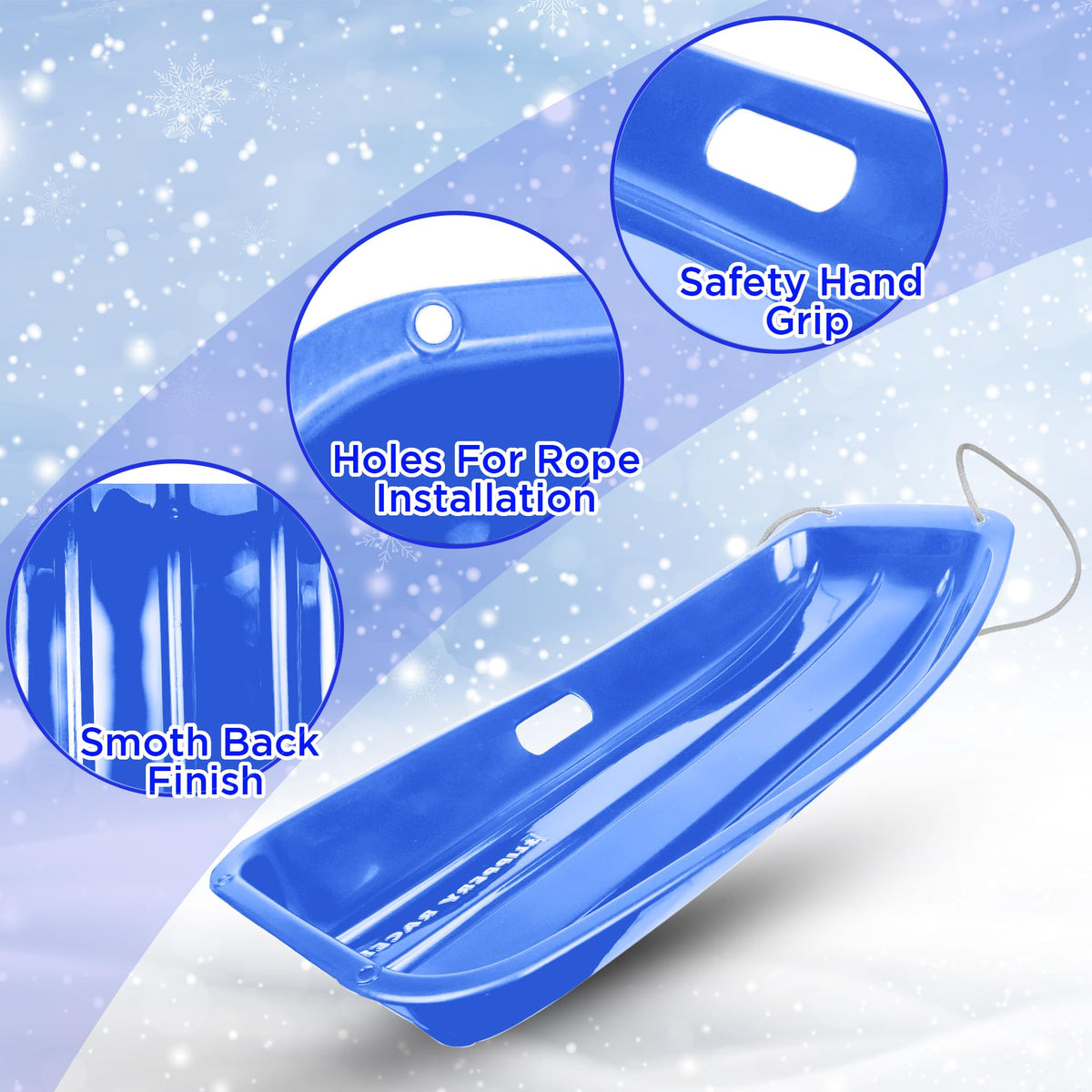 Kids Plastic Snow Sled with Pull Rope and Handles J32394