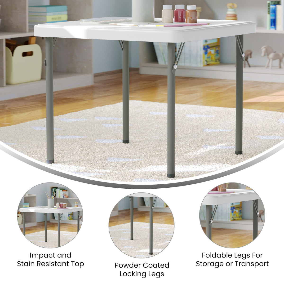 Kids 24x24 in Plastic Locking Folding Table J762
