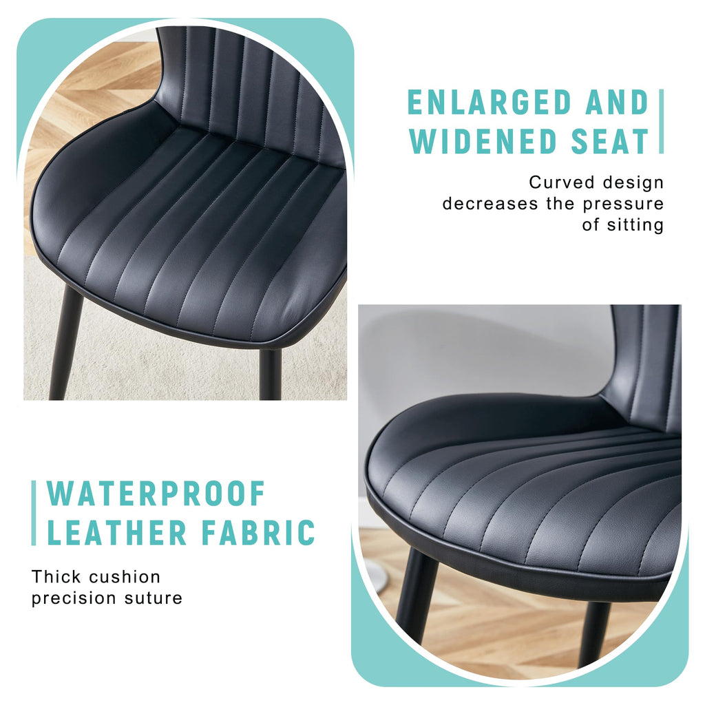 Black Dining Chairs Set of 4 PU Leather Metal Leg R8262
