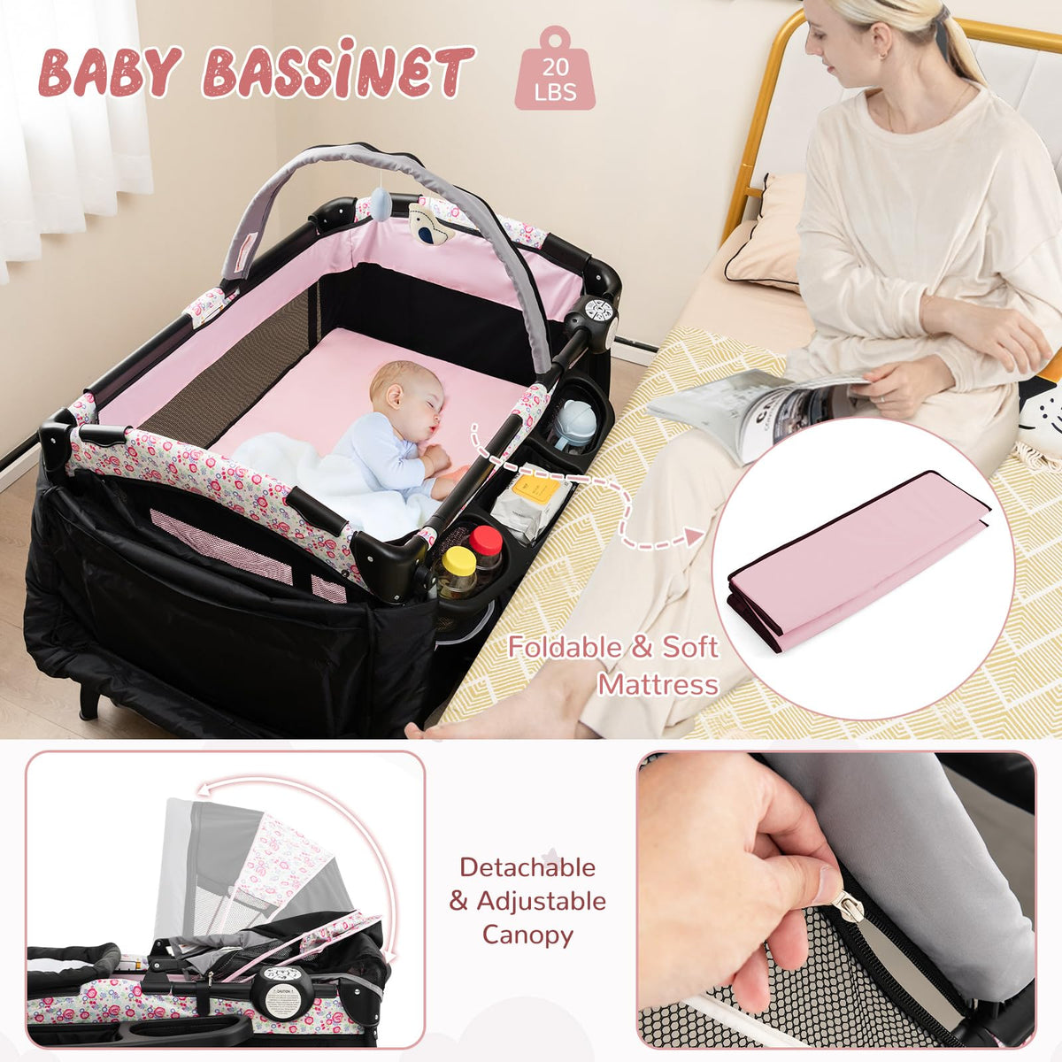 4 in 1 Portable Baby Playpen with Bassinet Q67112