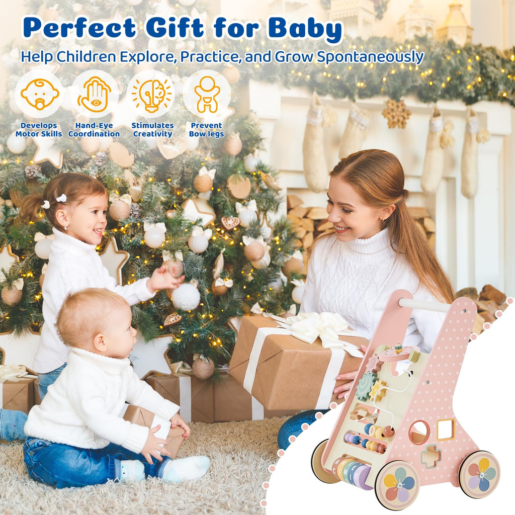 Pink Wooden Baby Walker S6577