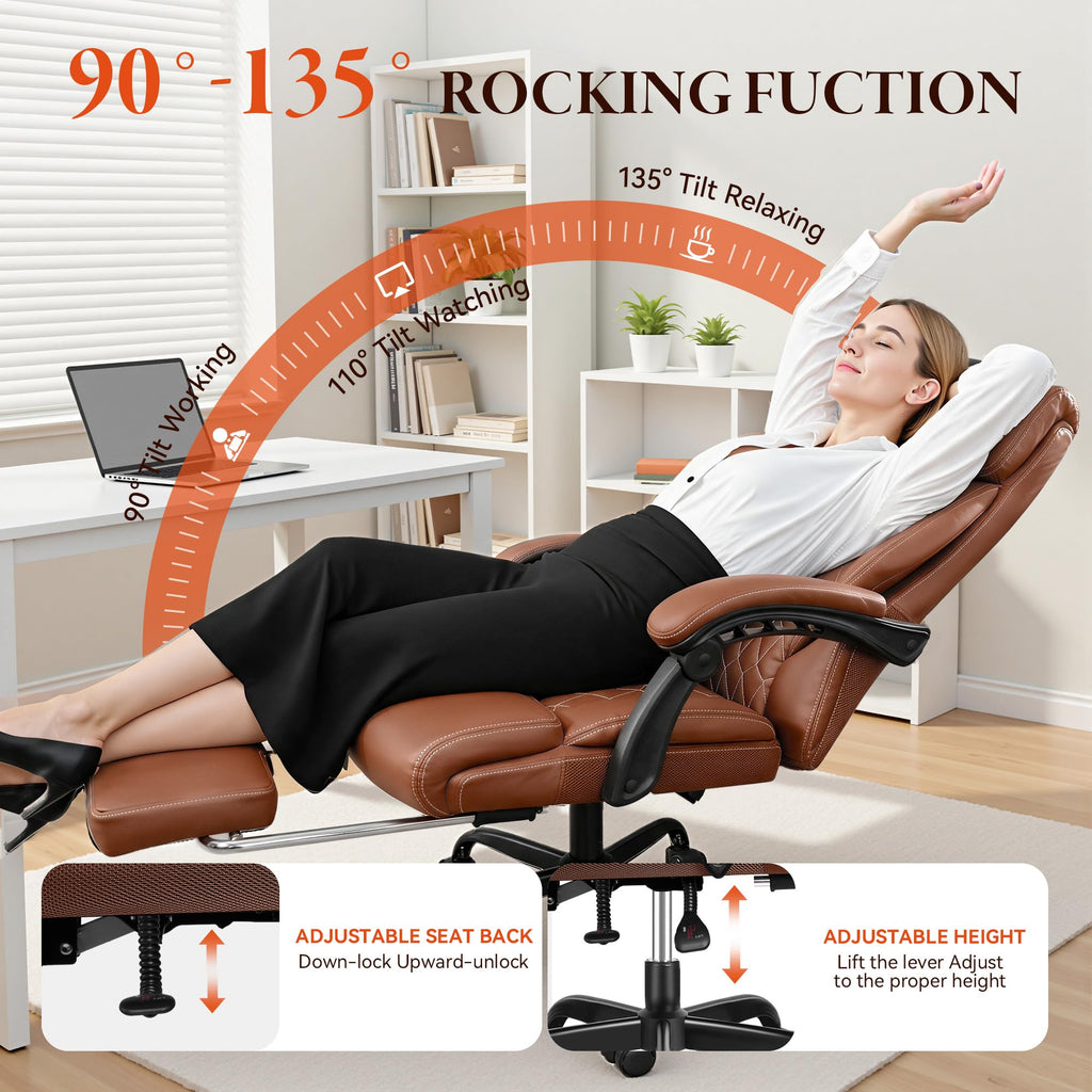 Big and Tall Brown Leather Office Chair with Footrest M6082