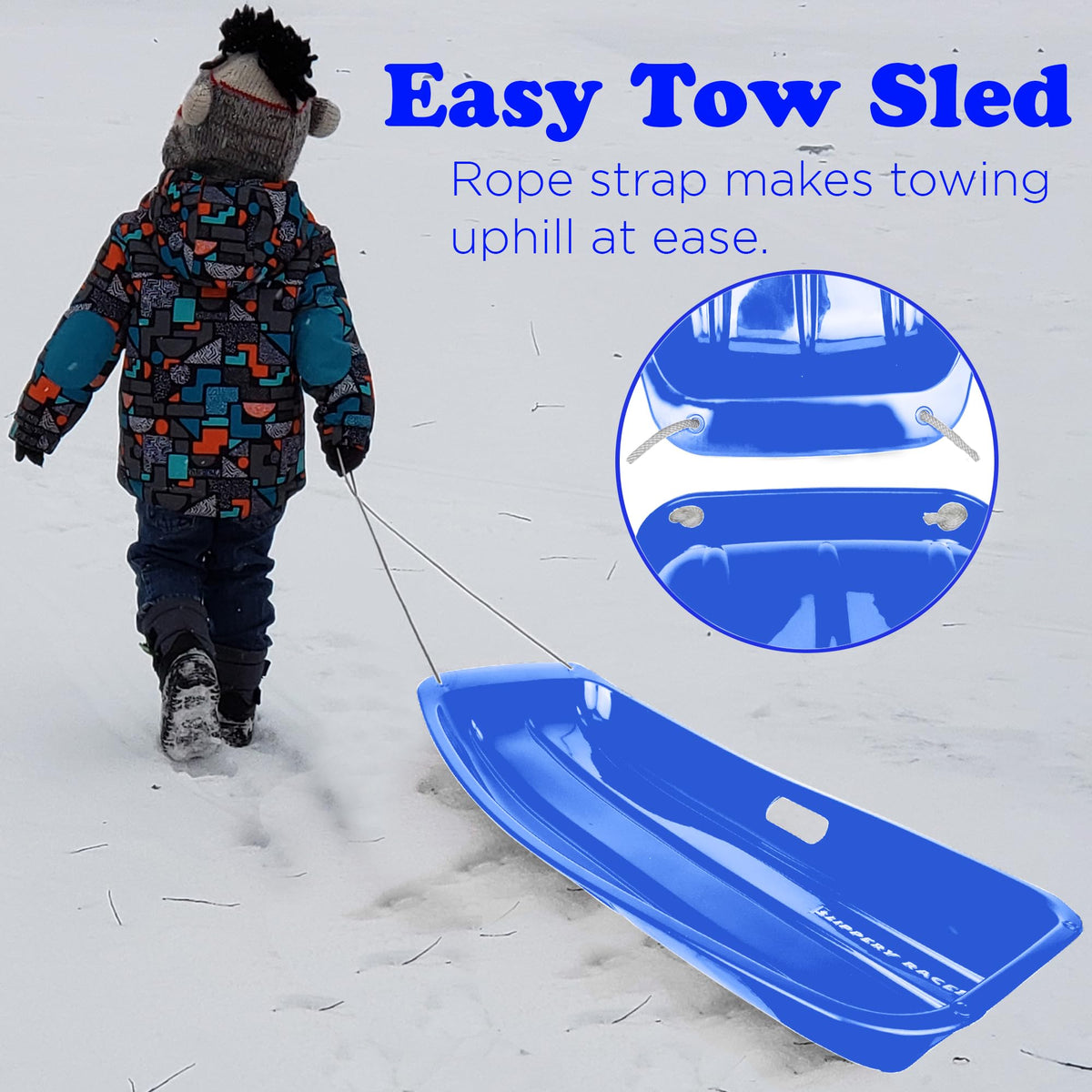 Kids Plastic Snow Sled with Pull Rope and Handles J32394
