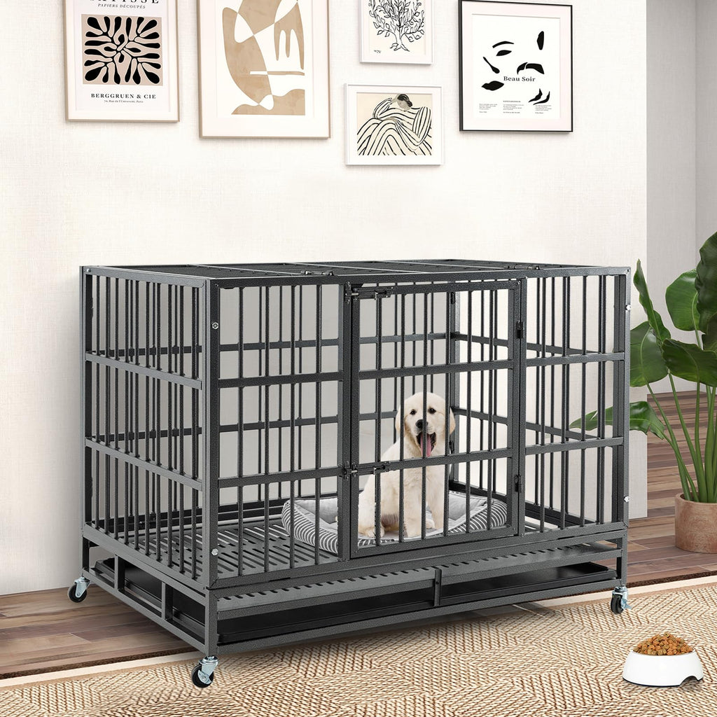 48 Inch Foldable Metal Dog Crate with 2 Lockable Doors A794050