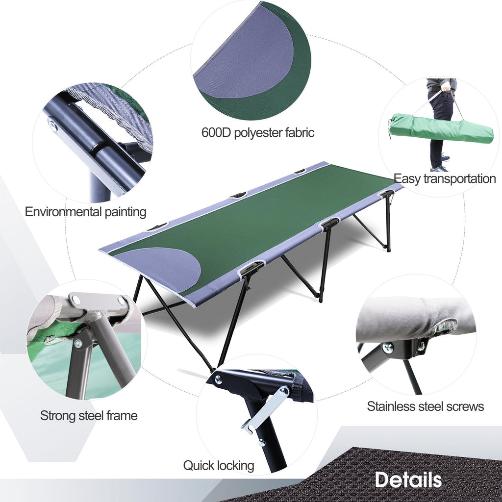 Green Folding Camping Cot with Carry Bag P36365