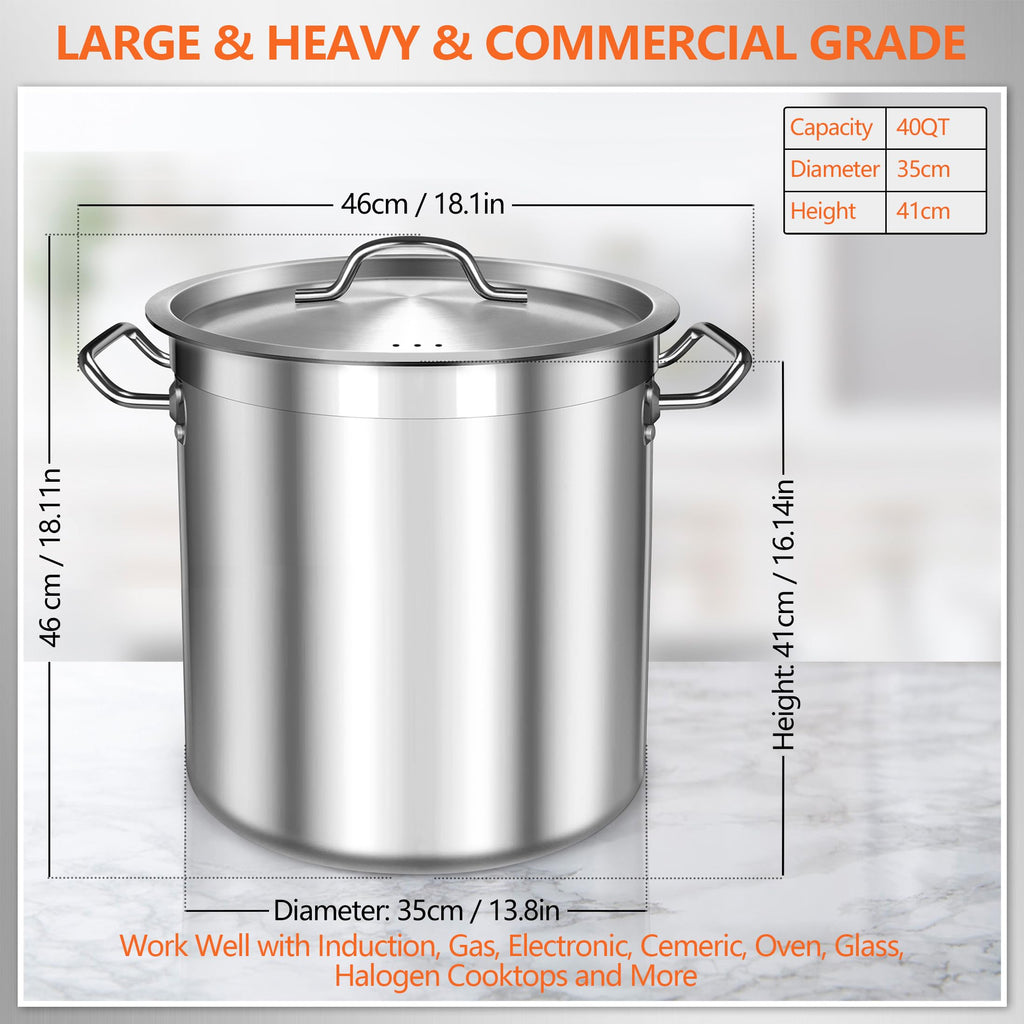 40 Quart Stainless Steel Stock Pot with Lid P913