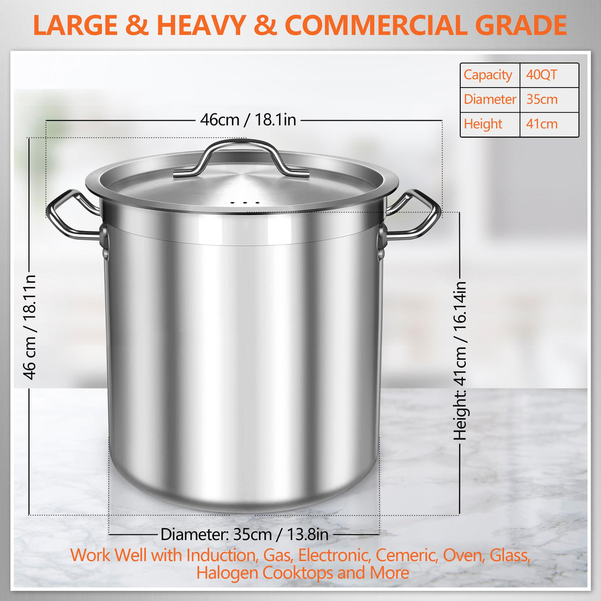 40 Quart Stainless Steel Stock Pot with Lid P913