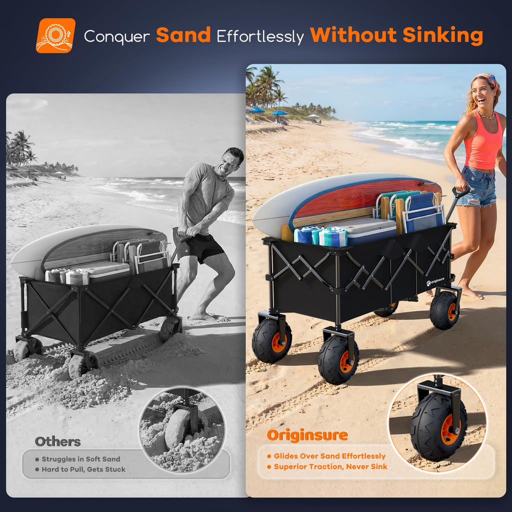 Collapsible Beach Wagon with Balloon Wheels, 560lbs, Black H767