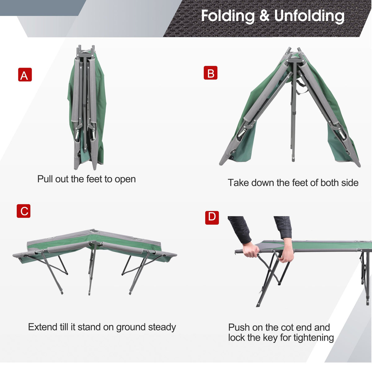 Green Folding Camping Cot with Carry Bag P36365