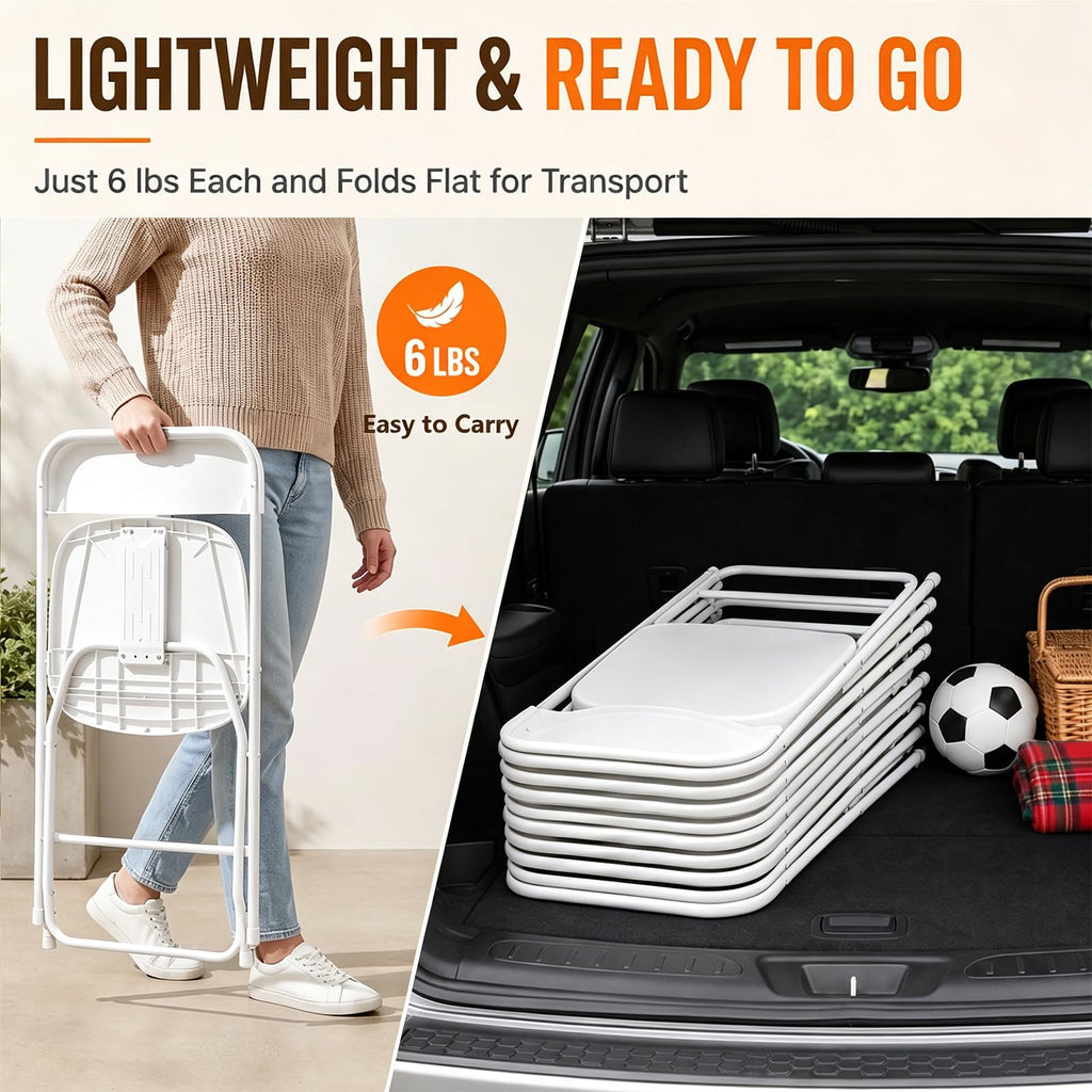 10 Pack White Heavy Duty Plastic Folding Chairs L886556