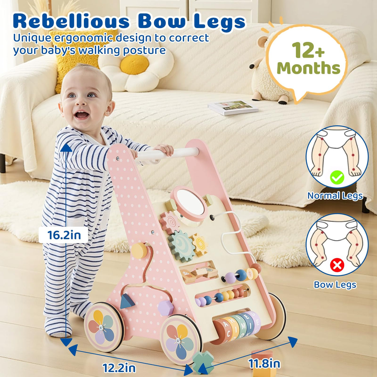 Pink Wooden Baby Walker S6577