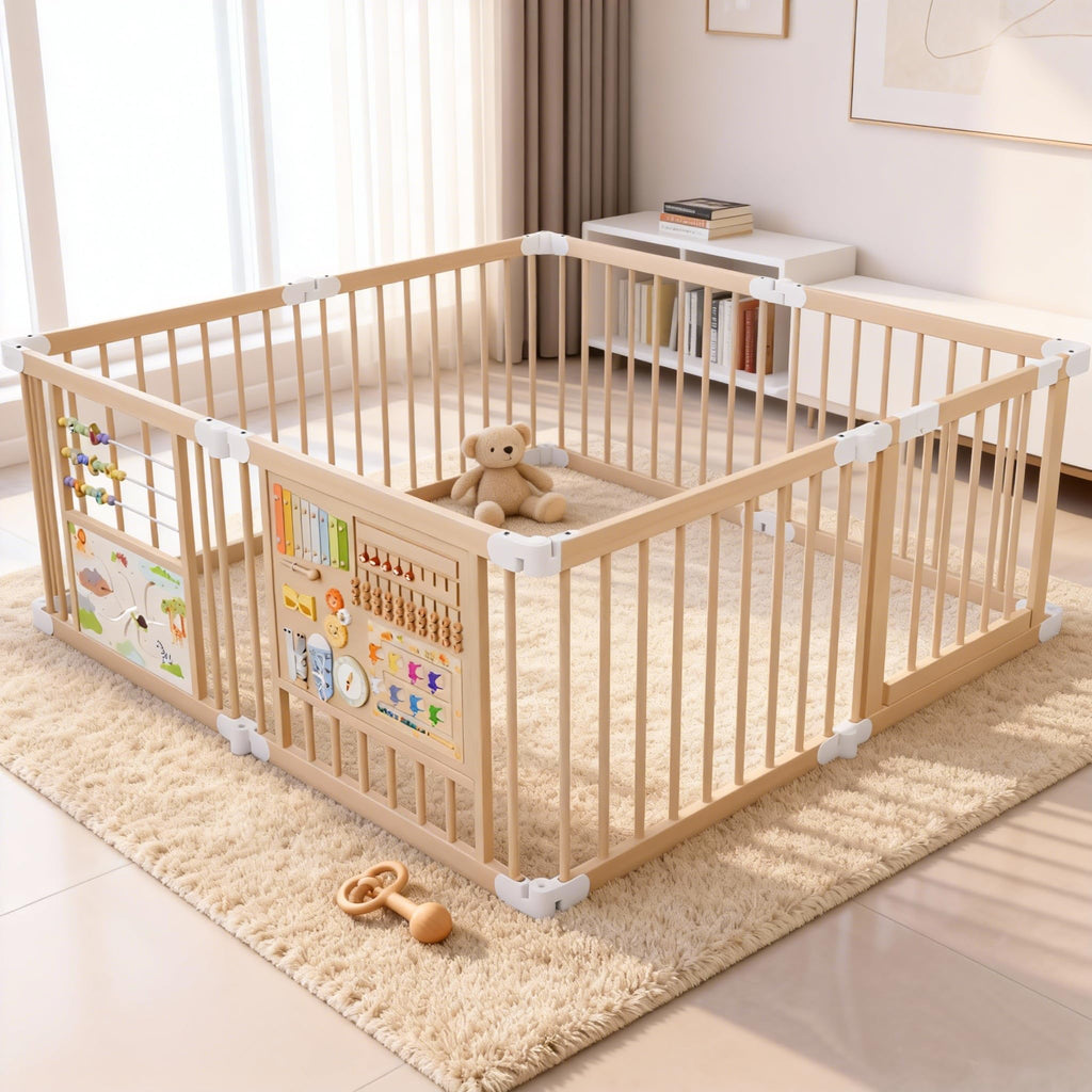 Foldable Wooden Baby Playpen with Toy Set W23905