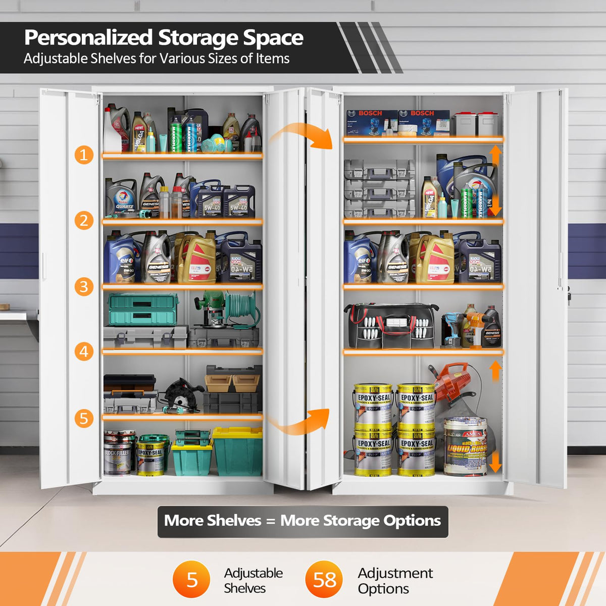 White Metal Storage Cabinet with 2 Doors and 5 Adjustable Shelves S9241