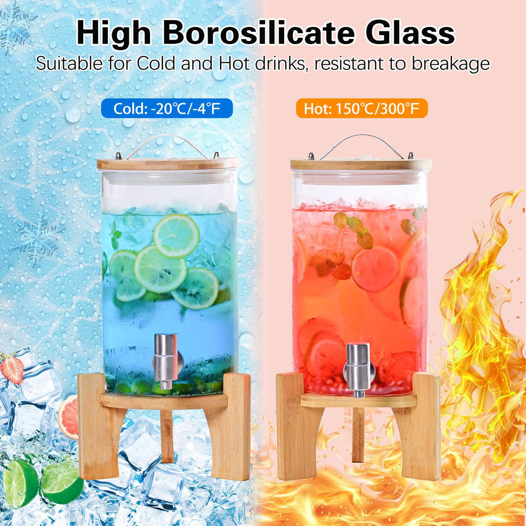 1.2 Gallon Glass Drink Dispenser with Stand and Spigot, 2 Pack U9982