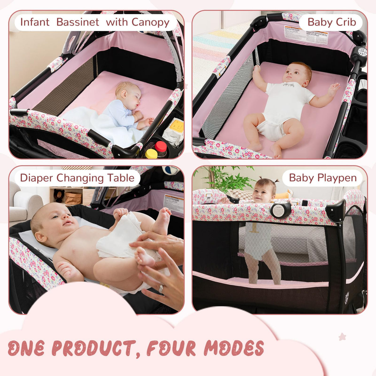 4 in 1 Portable Baby Playpen with Bassinet Q67112